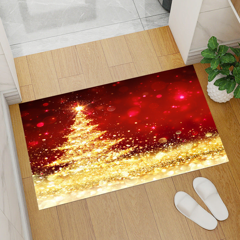Red christmas floor mat - santa claus & christmas tree coral fleece entrance mat for home & bar