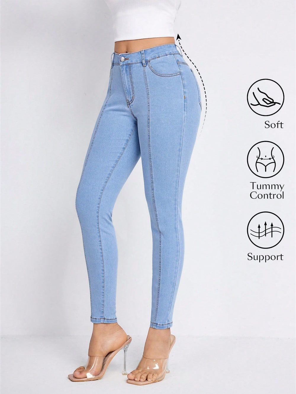 55--15606#  cross-border women's fashion european and american export ins blue high-waisted slimming skinny jeans