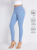 55--15606#  cross-border women's fashion european and american export ins blue high-waisted slimming skinny jeans