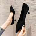 Student etiquette high heels women's stiletto heel popular2022spring & fallnew arrival pointed black fashioneasiest for match professional flats