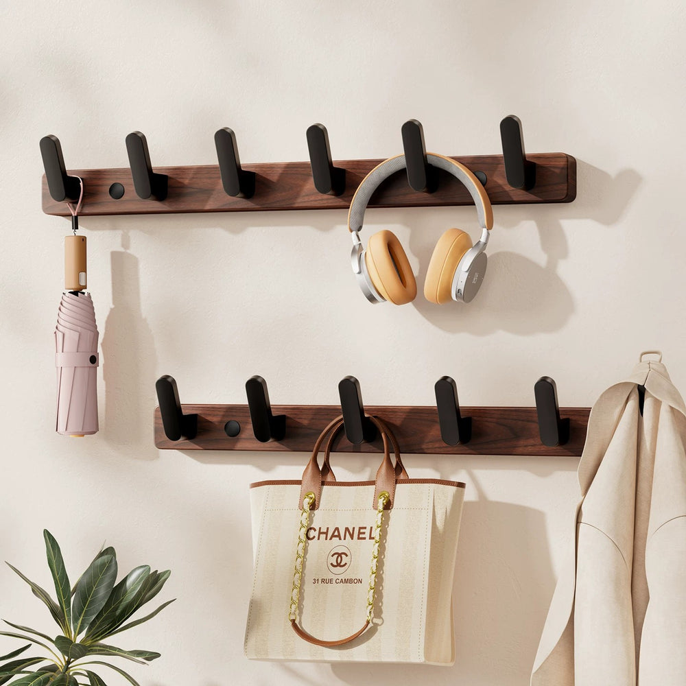 Walnut wood hook - no drilling required, over-the-door coat and hat hook, wall-mounted fixed clothes hook, entryway coat rack
