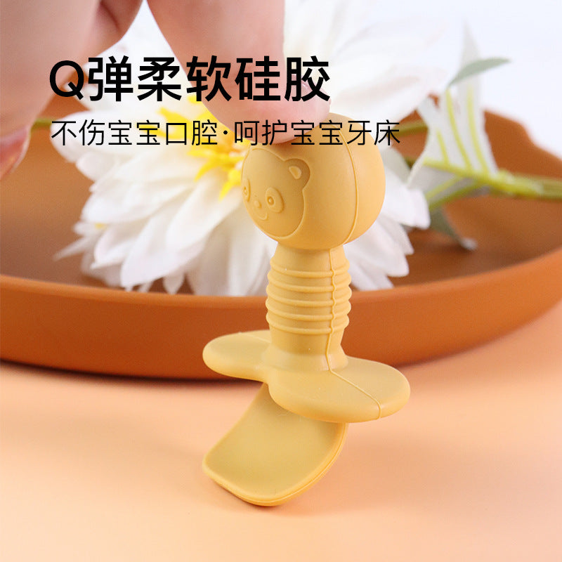 Food grade silicone fork and spoon baby learning to eat training licking spoon short handle silicone complementary food spoon mini baby soft spoon