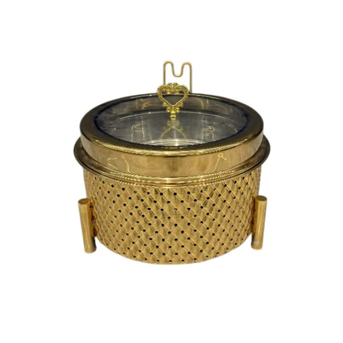 Newly designed stainless steel gold and white 9l thermal pot with alcohol heating, long life and durable hanging lid type food insulation