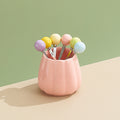 Dopamine color mixing stainless steel fruit forks, high-value afternoon tea dessert fork and spoon set with ceramic storage jar
