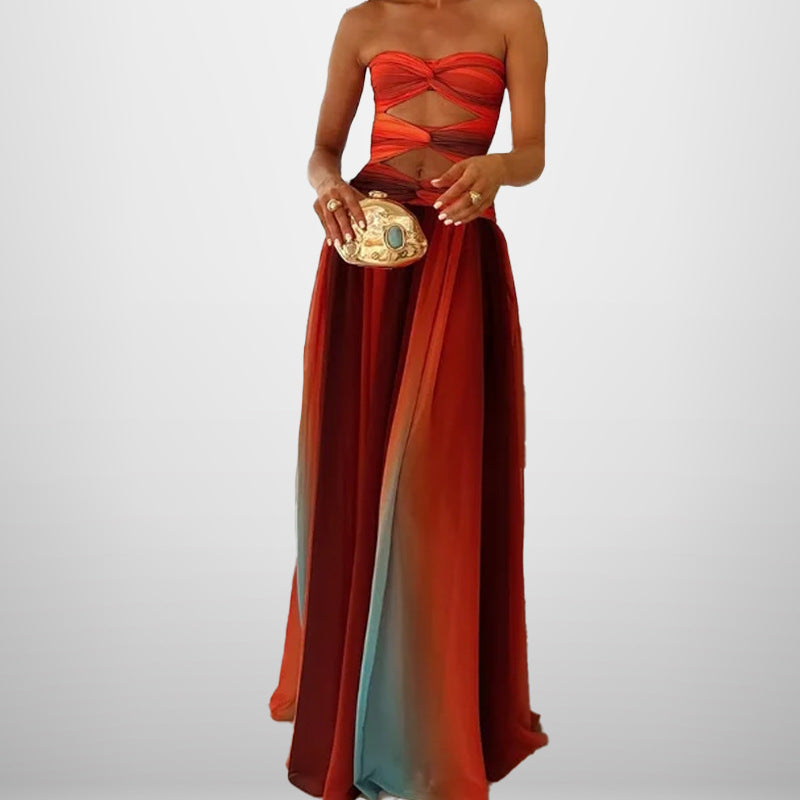 cross-border e-commerce women's fashion: new european and american summer styles - sexy bandeau cutout vacation dress