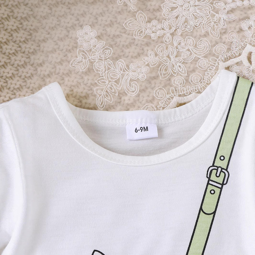 Children's clothing  fashion children's clothing kitten pattern white t-shirt + green shorts for women
