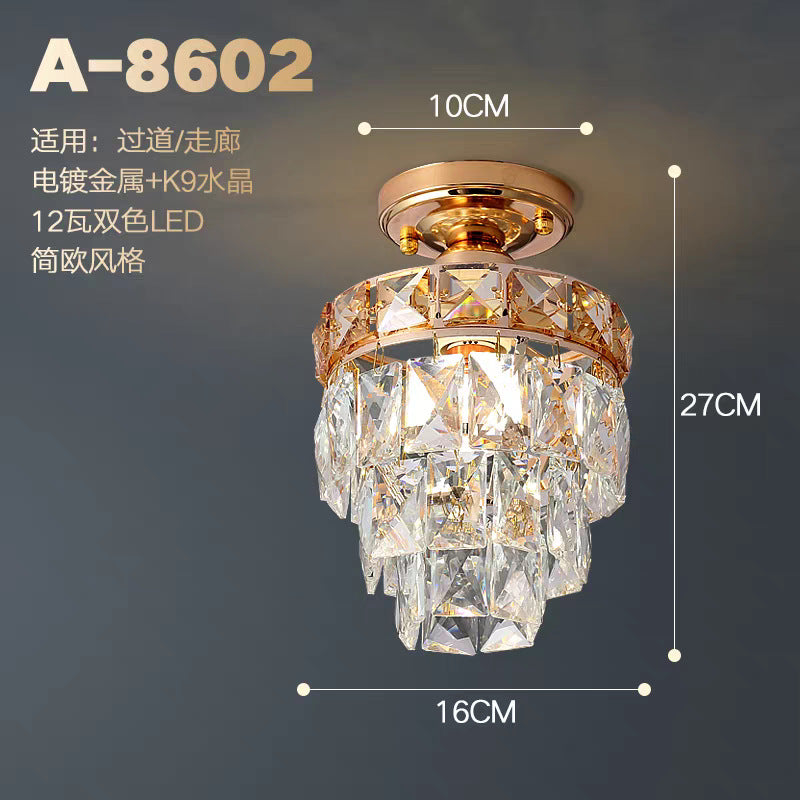 European-style light luxury american crystal small ceiling light for living room, hallway, corridor, entryway, balcony - minimalist modern indoor pendant light