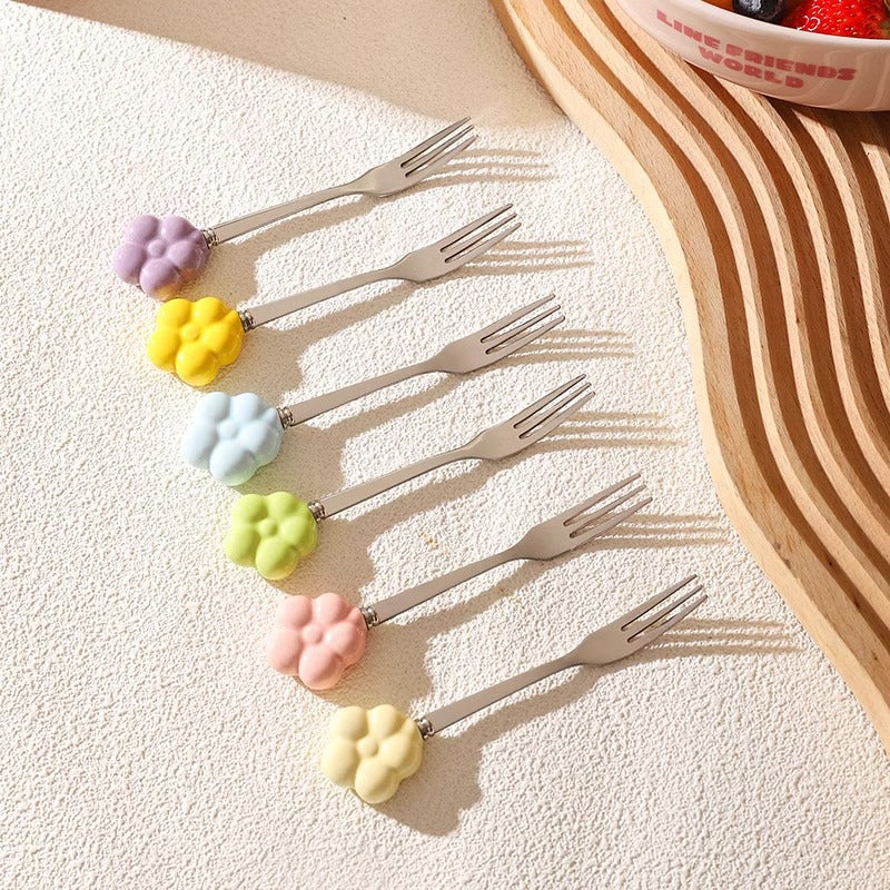 Creative sunflower stainless steel fruit fork desktop decoration ornament ceramic storage jar suit exquisite afternoon tea knife and fork