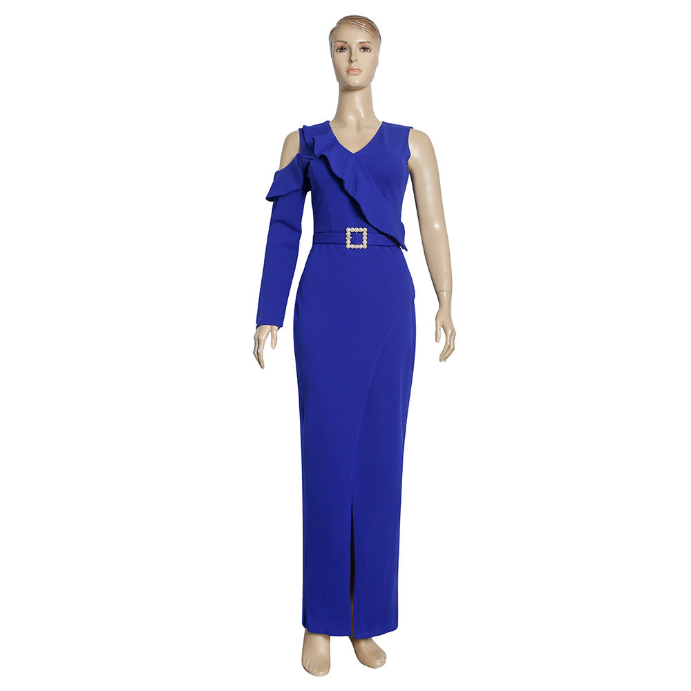Aliexpress african plus size women's ol commuter style long asymmetrical bodycon one-shoulder dress