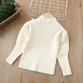 Women's kidssweaterwinterhigh collar puff sleeve bottom shirtpure colorsweatercasualeasiest for matchtops