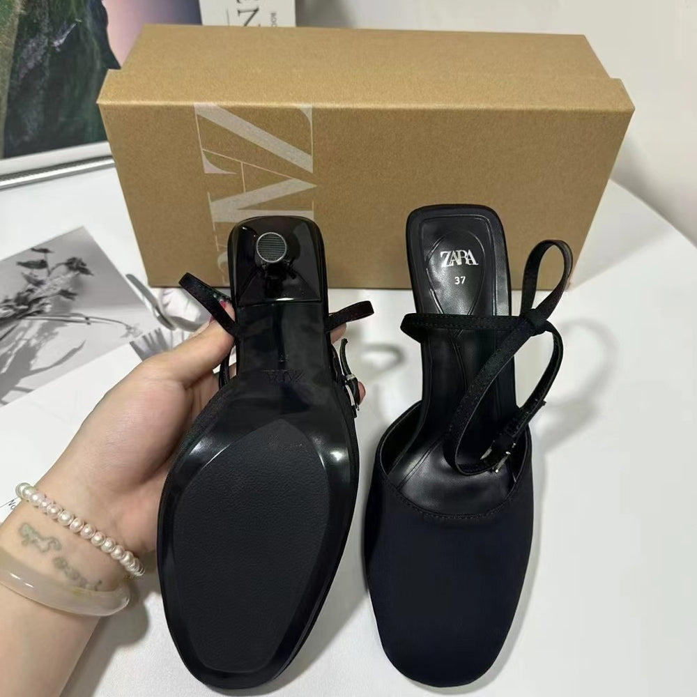 Za2024summernew arrival high heels stiletto toe cap flats sandals strap buckle hollow round toe european and american women's shoes