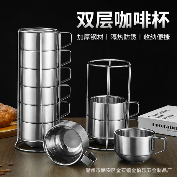 Cross-border outdoor camping picnic can be stored, portable, drop-resistant stainless steel coffee cup, double-layer heat-insulated mouth cup, student cup