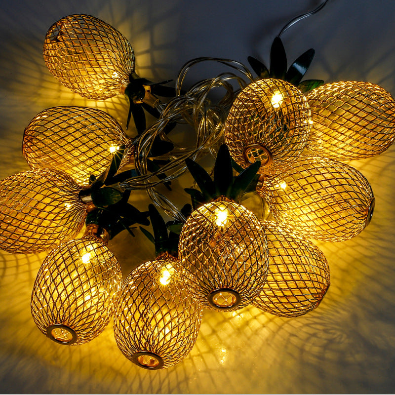 Cross-border new led lights ins wind battery box wrought iron pineapple light string Christmas fruit decoration string light