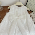 Girls' summer new fashionable and stylish white bow dress - casual, trendy, high-quality children's clothing for baby girls