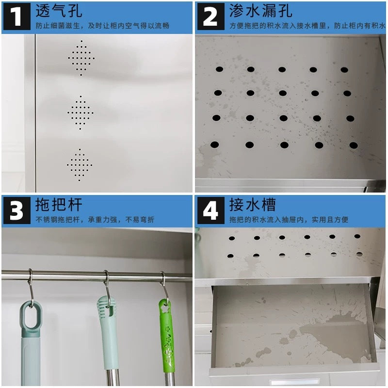 Stainless steel cleaning cabinet sanitary cabinet storage cabinet cleaning cabinet school classroom mop broom tool locker