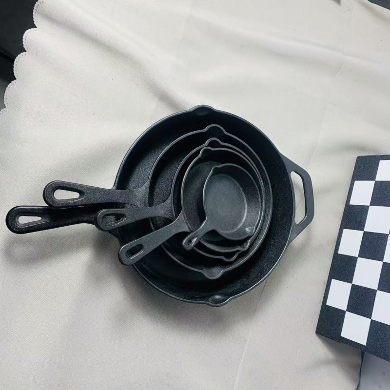 cast iron pan, integrated flat-bottomed steak frying pan 10-inch five pieces, set in stock