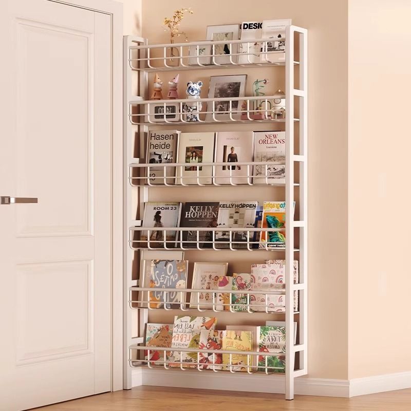 Kitchen door rear storage rack floor-standing punch-free wall-mounted bookshelf iron shelf wall space-saving ultra-thin storage rack