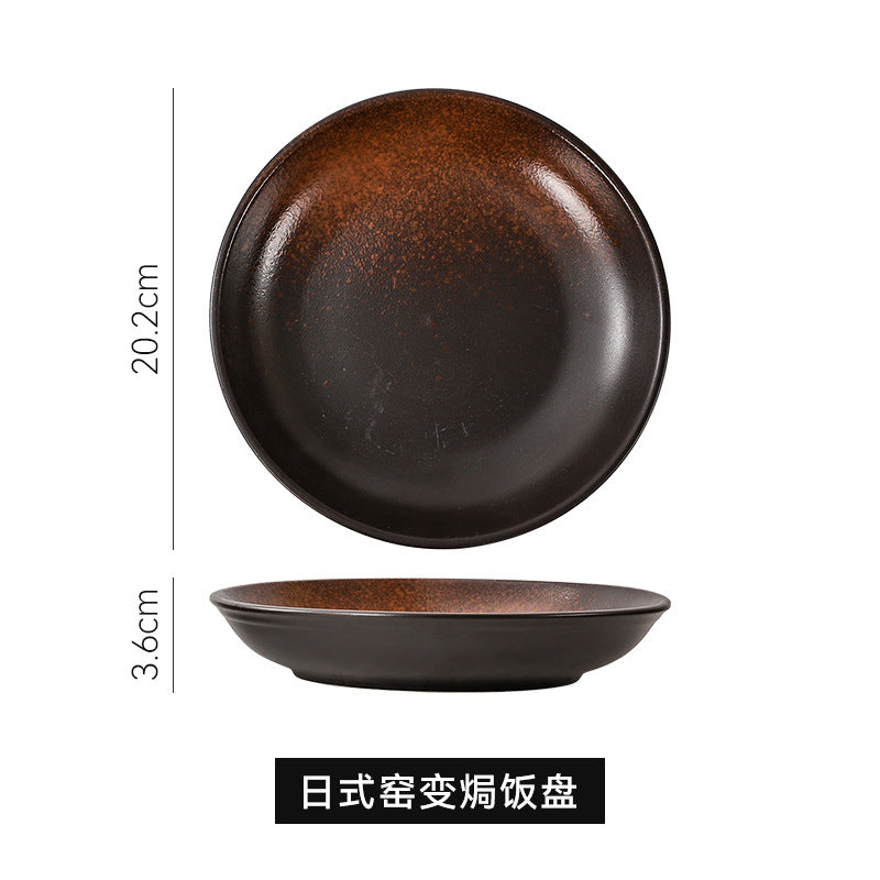 Japanese-style creative ceramic tableware set - includes breakfast bowls, ramen bowls, and retro ceramic fruit/salad bowls
