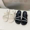 Beaded slippers women's summer outwear fashionnew arrival pearl fairy style two wear thick sole tweed style beach beach shoes