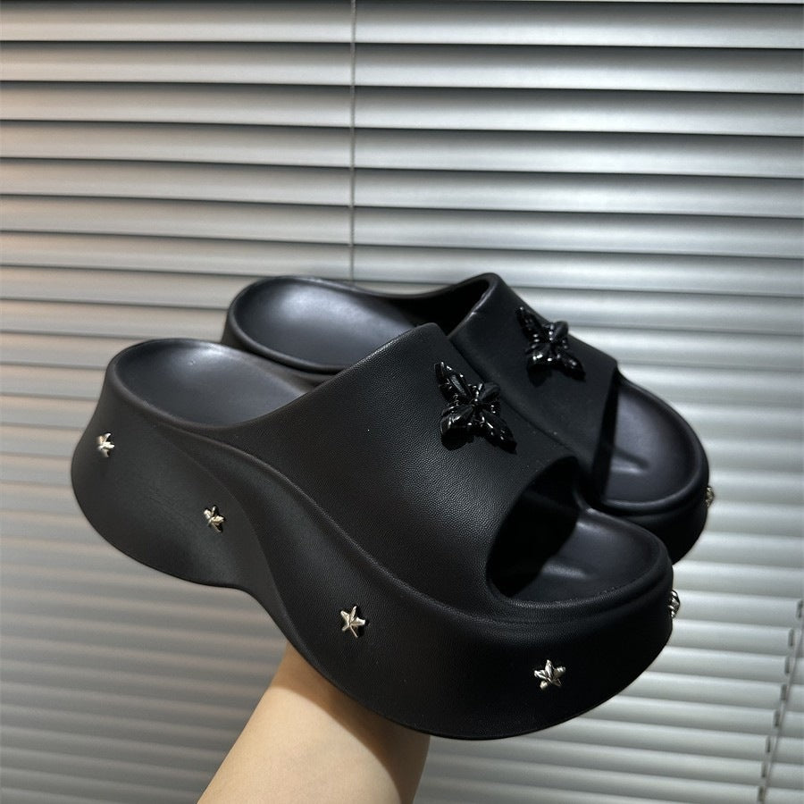 Thick sole slippers for women outwear summer 2026new arrival travel summer one-line sandals slippers for students to increase height