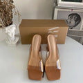 Z's 2024 spring and summer square toe one-piece pvc transparent high heel crystal heel thick heel rear air quality fashion sandals for women