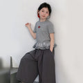 Korean style girls' plaid lace short-sleeve t-shirt set,  new arrival, super cute wide-leg pants two-piece outfit for mid-to-large children