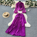 Classy suit women's light mature style elegantstereo flower lantern sleeve chiffon shirt asymmetrical pleated skirt