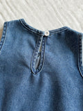 new summer outfit for baby girls: stylish doll-inspired sleeveless denim patchwork lace pants two-piece set