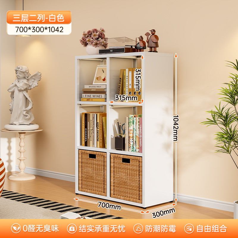 Modular grid storage cabinet - freestanding or wall-mounted, steel bookcase for home, kids' picture books, minimalist storage