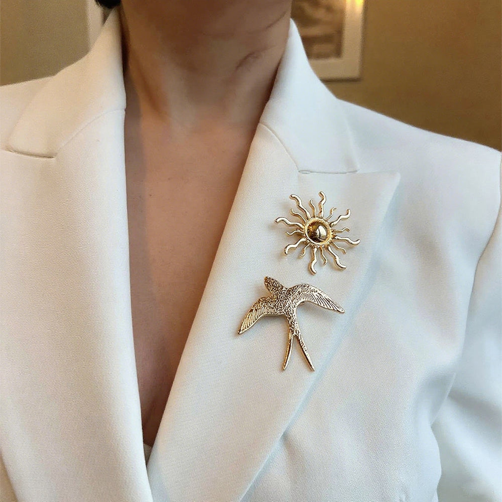 Wholesale sunflower brooches - european & american style, versatile metal fashion accessories for women, swallow & bird design, perfect for clothing and outerwear