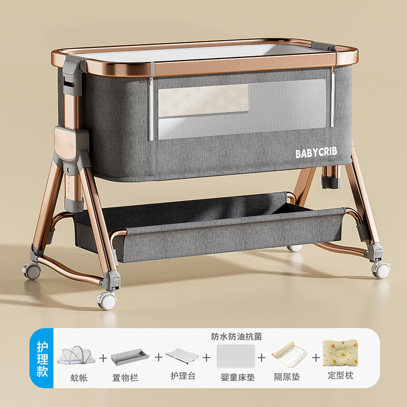 Aluminum alloy baby crib - portable, foldable, and convertible bassinet - multifunctional newborn bed - splice-together large bed