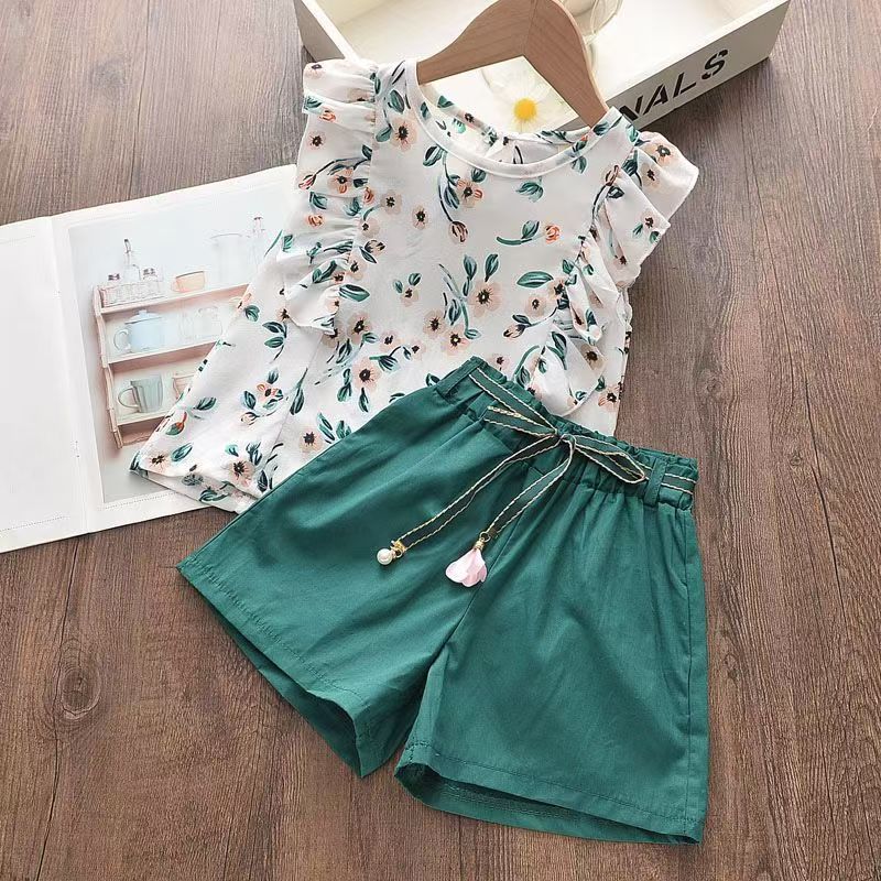 Girls' summer outfit set: korean style, trendy clothes,  new collection, girls' summer short-sleeve two-piece set for kids