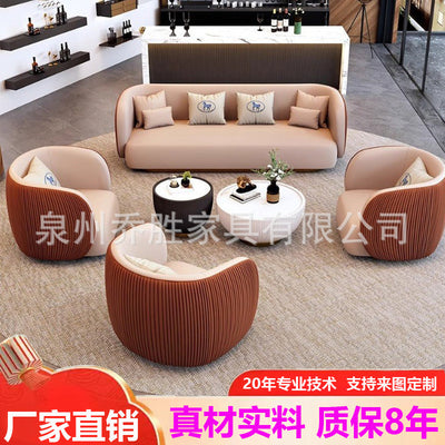 Hotel lobby business reception sofa, nordic light luxury straight double sofa, office break area sofa with coffee table