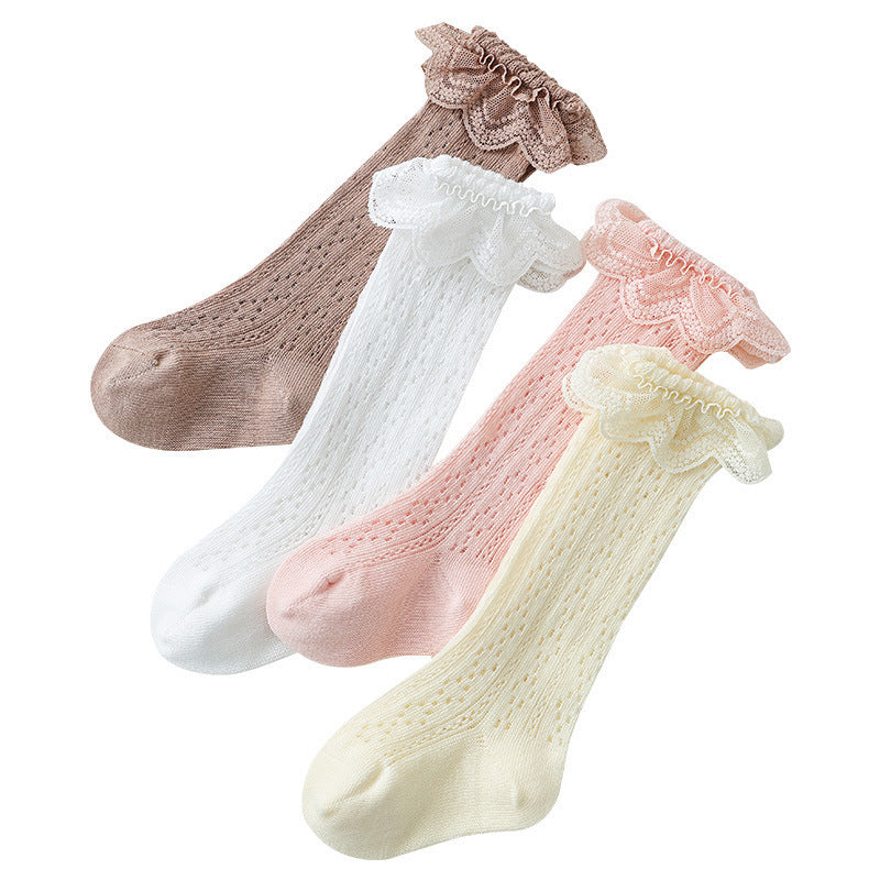 Babylon girl princess socks summer mesh breathable children's socks lace trim no-pinch high socks wholesale