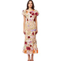 2025 spring new arrival: cross-border luxury round neck embroidered 3d floral puff sleeve midi bodycon dress