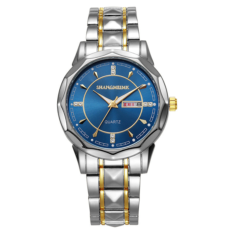 Wholesale men's watches: premium, cross-border, luminous, waterproof, dual calendar, rivet steel band quartz watch ⌚ - cross-border watch