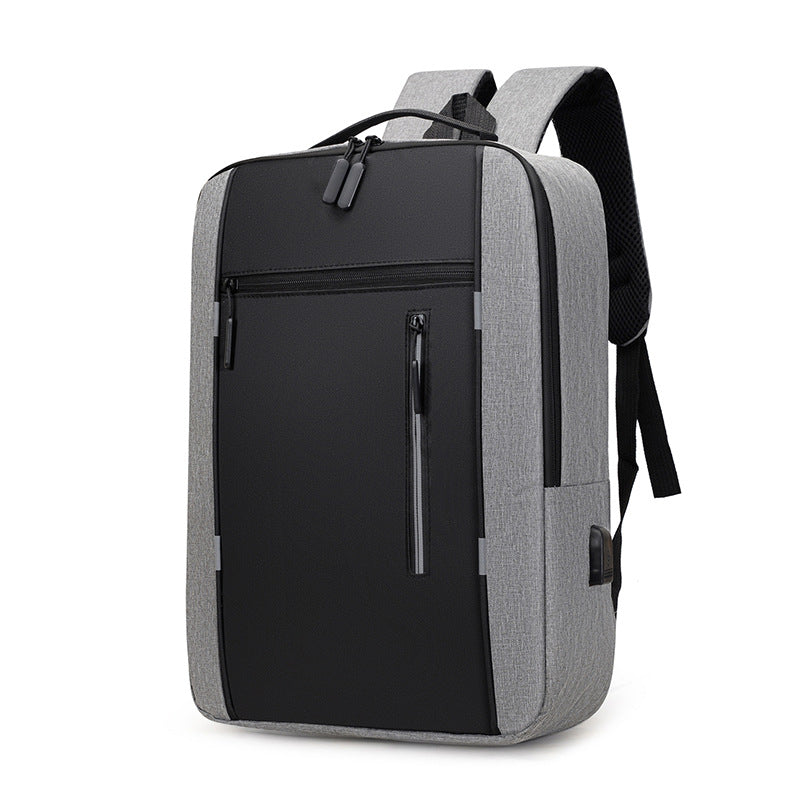 Simple backpack men's lightweight reflective strip large capacity multi-function USB schoolbag business commuter three-piece backpack