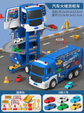 Boys' transforming storage double-decker container truck 2-in-1 track car building with lights, music, educational electric toy