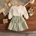 new autumn cross-border girls' textured 3d bubble long sleeve top and a-line bowknot skirt set