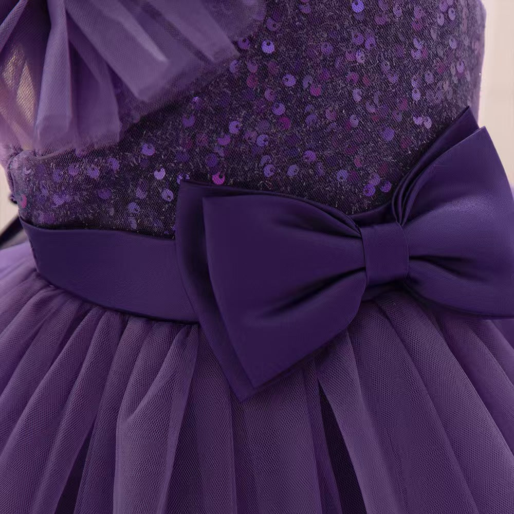 Girls' sequin runway princess dress - new baby girl tulle tutu skirt - kids' bowknot first birthday dress