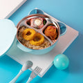 Wholesale stainless steel kids' meal set: baby suction plate, insulated water-filled bowl, divided plate, and weaning food utensil set