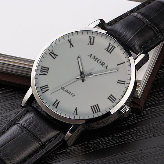 New amora watch - korean style business fashion trendy minimalist quartz adult men's watch student leather strap wristwatch