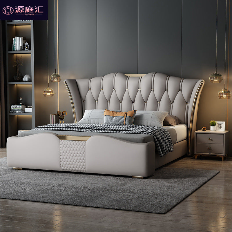 Genuine leather bed italianaccessible luxury master bedroom 1.8m double bed 1.5mcasual 2m leather soft-packed storage bed
