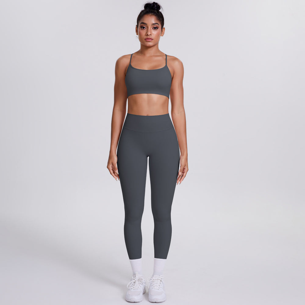 New criss-cross strap sports bra and leggings set - cloud-soft, quick-dry, compression yoga outfit for outdoor running and fitness