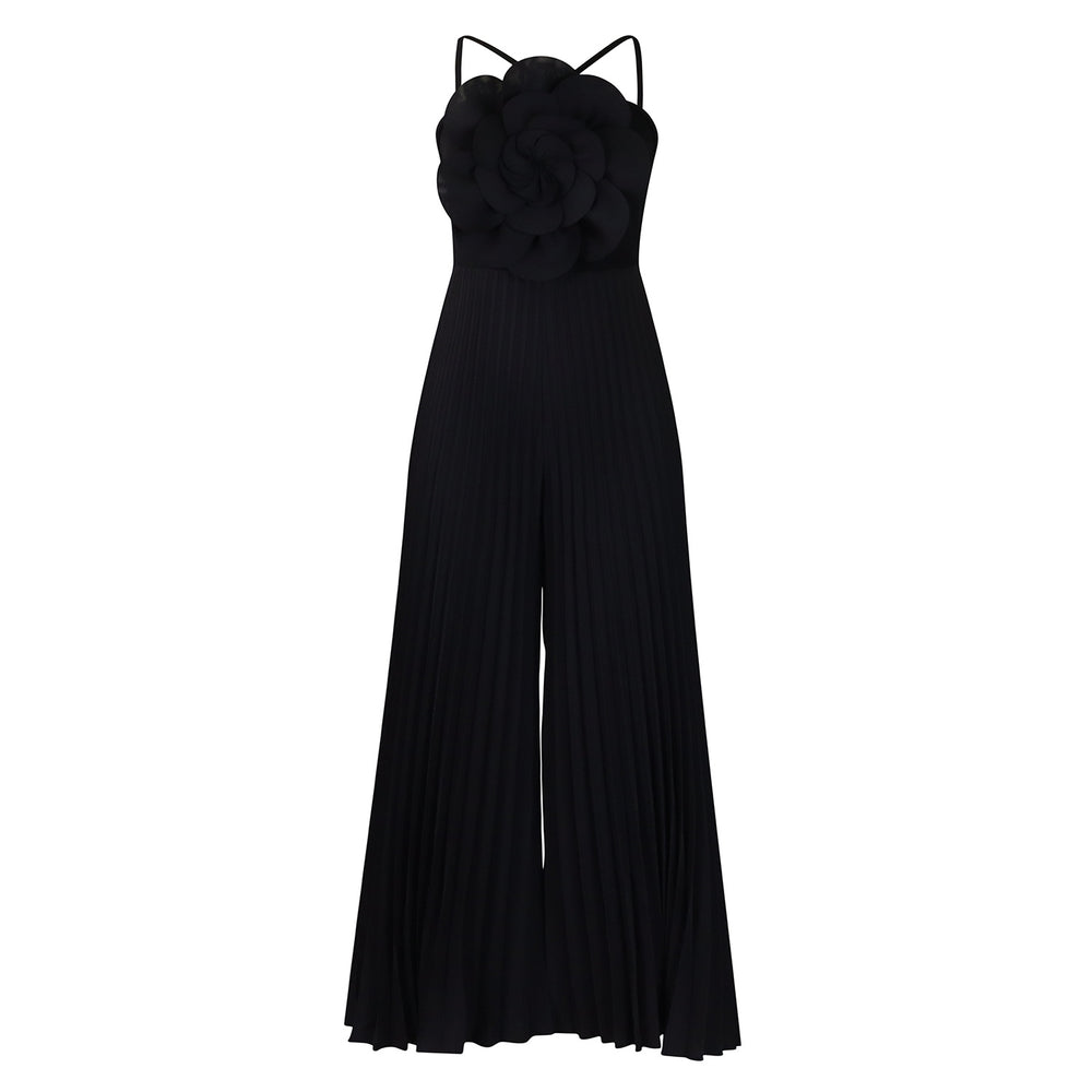 D554export women's clothing new arrivalelegantpure colorfashionsexy large flowerpure color pleated african jumpsuit