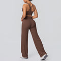 Sexy criss-cross back sports bra set with high-waisted straight-leg wide-leg yoga pants - quick-dry outerwear for running and fitness