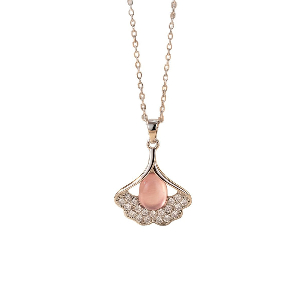 Popular internet celebrity smart cat's eye stone ginkgo leaf diamond necklace accessible luxury niche women's fashion titanium steel clavicle chain jewelry
