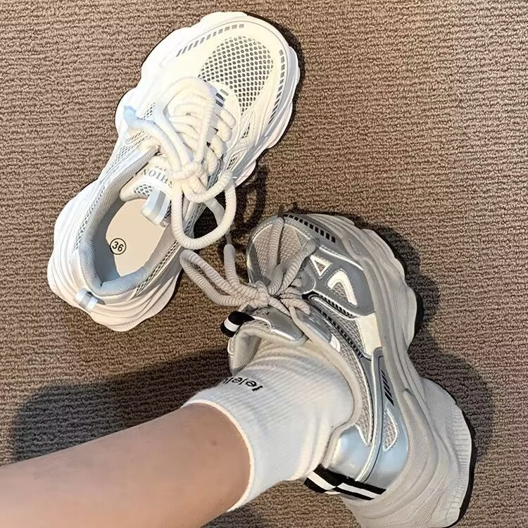 Dad shoes women's shoes 2026new arrivalsummer breathable easiest for matchwhite shoes heightenedthick solecasual sneakers