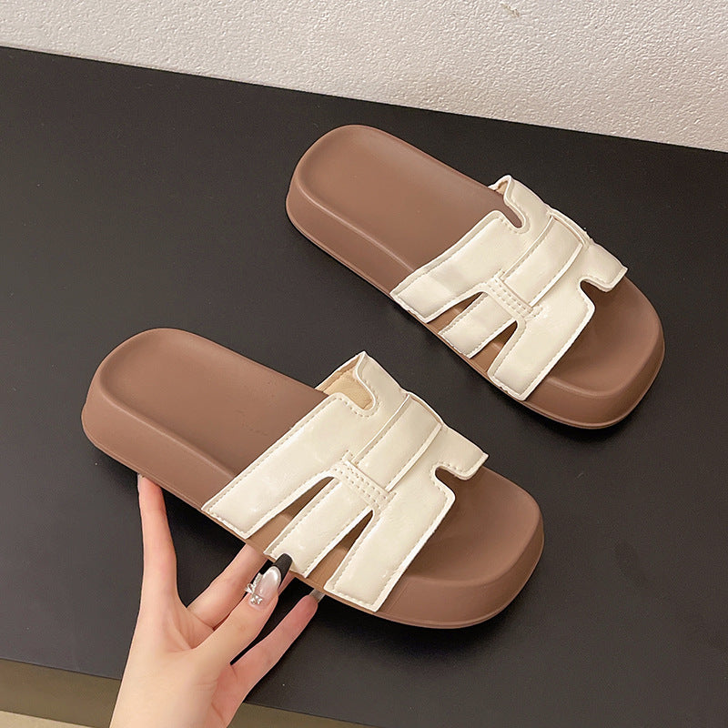 Casualthick sole sandals women's new arrival woven frenchfashionelegantcasual one-line beach soft bottom slippers for women