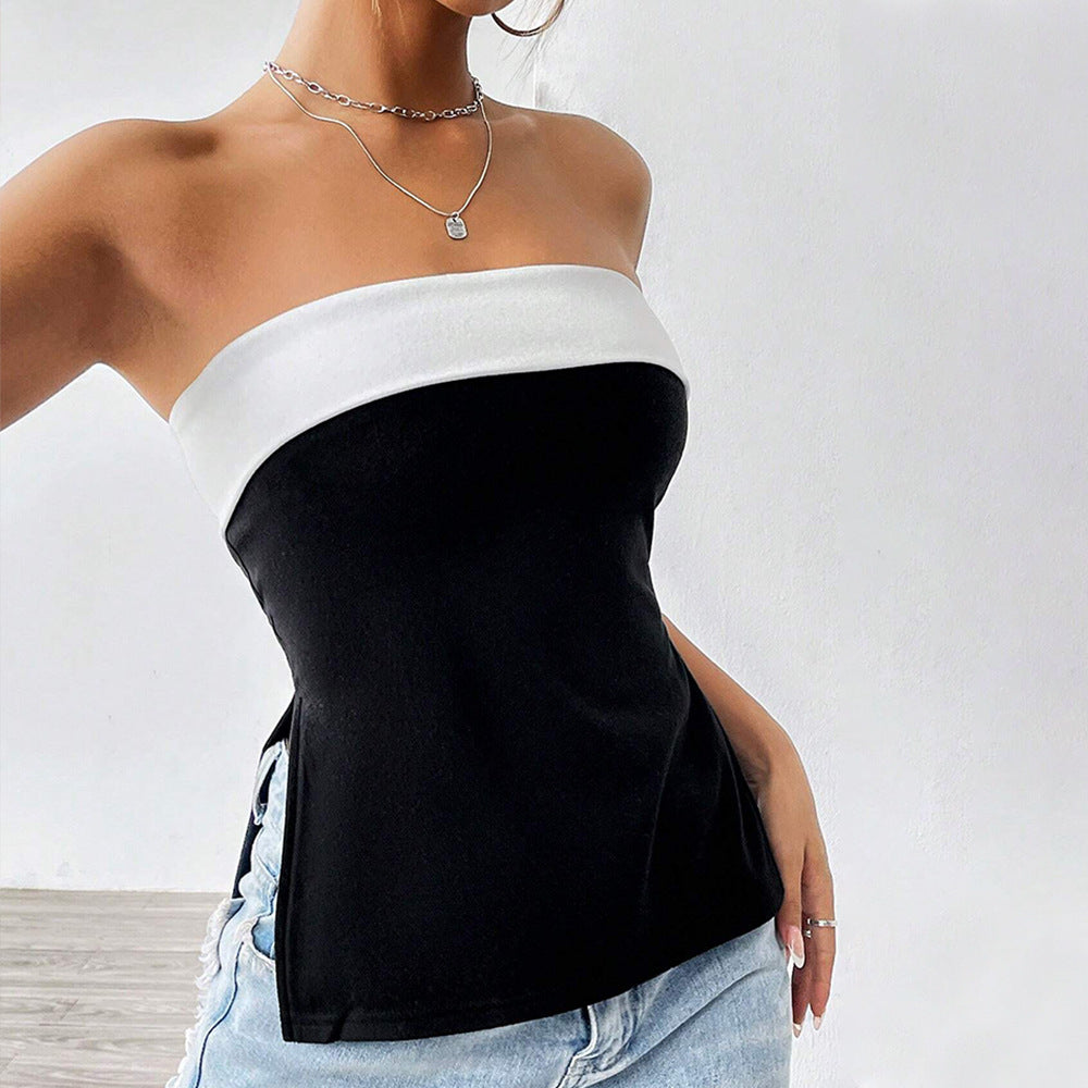 Amazon cross-border women's fashion: european and american sweet & spicy style tank top -  spring/summer new collection - bandeau color block cropped outerwear top